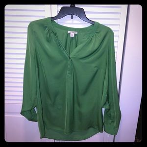 Silky Kelly Green Blouse w/ Gold Buttons (M)